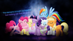 Size: 1920x1080 | Tagged: safe, artist:2bitmarksman, artist:doktorrf., applejack, fluttershy, pinkie pie, rainbow dash, rarity, spike, twilight sparkle, alicorn, pony, g4, female, group hug, mane seven, mane six, mare, quote, twilight sparkle (alicorn), vector, wallpaper