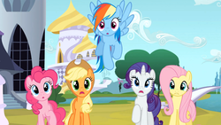 Size: 1365x768 | Tagged: safe, screencap, applejack, fluttershy, pinkie pie, rainbow dash, rarity, g4, the crystal empire