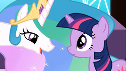 Size: 1366x768 | Tagged: safe, screencap, princess celestia, twilight sparkle, g4, the crystal empire