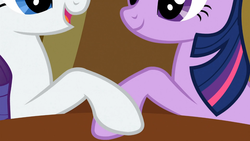 Size: 1365x768 | Tagged: safe, screencap, rarity, twilight sparkle, g4, the crystal empire, holding hooves, out of context