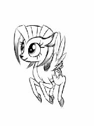 Size: 300x400 | Tagged: safe, artist:sirzi, oc, oc only, oc:windy leaves, deer, original species, peryton, animated, blinking, cervine, cute, deer oc, female, flapping, flying, happy, monochrome, non-pony oc, smiling, solo, wings