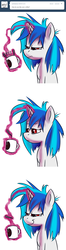 Size: 785x2988 | Tagged: safe, artist:askdjp0n3, artist:lowkey, dj pon-3, vinyl scratch, pony, unicorn, ask dj pon-3, g4, bed hair, coffee cup, cup, dishevelled, female, lidded eyes, mare, simple background, smug, solo, spoon, tumblr, white background