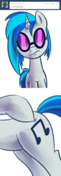 Size: 694x2000 | Tagged: safe, artist:askdjp0n3, artist:lowkey, dj pon-3, vinyl scratch, pony, unicorn, ask dj pon-3, g4, female, pointing, simple background, solo, tumblr, unamused, vinyl scratch is not amused, white background