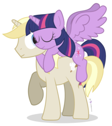 Size: 780x870 | Tagged: safe, artist:dm29, twilight sparkle, oc, oc:colin nary, alicorn, pony, unicorn, g4, duo, female, hug, mare, ponies riding ponies, ponified, riding, simple background, smiling, transparent background, twilight sparkle (alicorn)