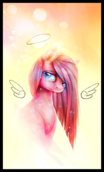 Size: 897x1490 | Tagged: dead source, safe, artist:ventious, pinkie pie, earth pony, pony, g4, bust, crying, female, halo, pinkamena diane pie, smiling, solo, wings