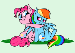 Size: 1122x790 | Tagged: safe, artist:aribuscus, pinkie pie, rainbow dash, g4, female, lesbian, ship:pinkiedash, shipping