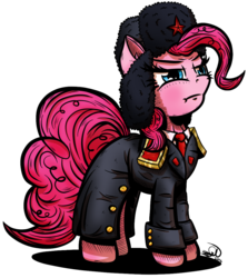 Size: 971x1091 | Tagged: dead source, safe, artist:gray--day, pinkie pie, earth pony, pony, g4, clothes, communism, female, hat, simple background, solo, soviet, transparent background