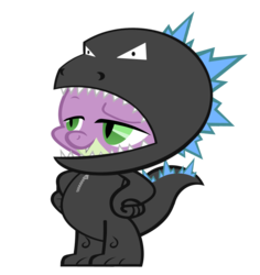 Size: 900x952 | Tagged: safe, artist:flare-chaser, spike, dragon, g4, clothes, costume, cute, godzilla, godzilla (series), male, simple background, solo, spikezilla, suit, transparent background