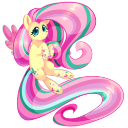 Size: 1100x1100 | Tagged: safe, artist:uncertainstardust, fluttershy, pegasus, pony, g4, female, mare, multicolored hair, multicolored mane, multicolored tail, rainbow power, simple background, solo, tail, transparent background