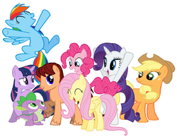 Size: 975x819 | Tagged: safe, applejack, fluttershy, pinkie pie, rainbow dash, rarity, spike, twilight sparkle, oc, g4