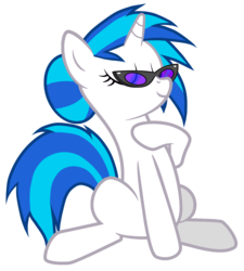 Size: 1229x1364 | Tagged: artist needed, safe, edit, dj pon-3, vinyl scratch, pony, unicorn, g4, female, hooves, horn, mare, simple background, sitting, smiling, solo, sunglasses, transparent background, vector
