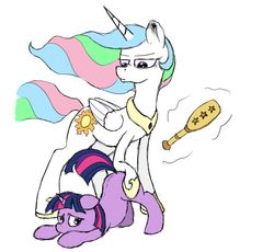 Size: 741x682 | Tagged: safe, artist:blankhal, princess celestia, twilight sparkle, pony, g4, bent over, colored, face down ass up, floppy ears, frown, imminent spanking, magic, paddle, punishment, sad, spanking, stern, telekinesis