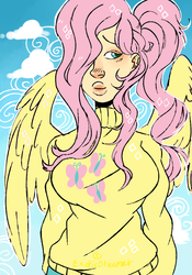 Size: 700x1000 | Tagged: safe, artist:coffeelotte, fluttershy, human, g4, female, humanized, solo, winged humanization