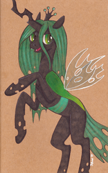 Size: 1000x1604 | Tagged: safe, artist:sabrekitty, queen chrysalis, changeling, changeling queen, g4, crown, female, jewelry, regalia, solo, traditional art