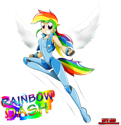 Size: 3189x3307 | Tagged: safe, artist:ryured, rainbow dash, human, g4, bodysuit, female, high res, humanized, solo, tailed humanization, winged humanization