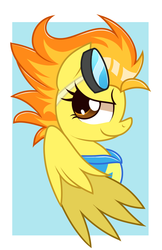 Size: 688x1063 | Tagged: dead source, safe, artist:php92, spitfire, pegasus, pony, g4, bust, clothes, female, goggles, looking back, side view, solo, uniform, wonderbolts uniform