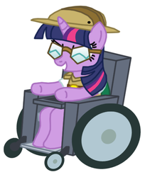 Size: 396x486 | Tagged: safe, artist:death-driver-5000, twilight sparkle, pony, g4, bentley, clothes, cosplay, crossover, female, glasses, hat, ponified, sly cooper, solo, wheelchair