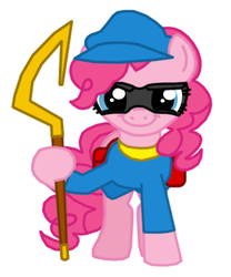 Size: 360x432 | Tagged: safe, artist:death-driver-5000, pinkie pie, g4, cane, clothes, cosplay, crossover, female, hat, mask, sly cooper, solo