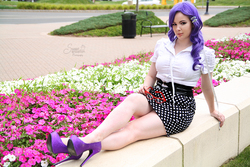 Size: 850x567 | Tagged: safe, artist:enchantedcupcake, rarity, human, g4, blouse, clothes, cosplay, glasses, high heels, irl, irl human, legs, photo, skirt, solo, tube skirt