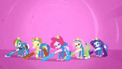 Size: 1920x1080 | Tagged: safe, screencap, applejack, fluttershy, pinkie pie, rainbow dash, rarity, equestria girls, g4, my little pony equestria girls, boots, dancing, eyeshadow, female, helping twilight win the crown, high heel boots, lidded eyes, looking at you, love, out of context, shoes