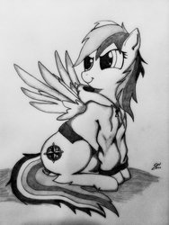 Size: 774x1032 | Tagged: safe, artist:corvostawr, daring do, g4, clothes, female, hoodie, monochrome, solo