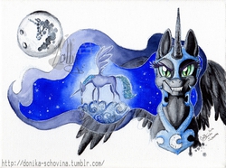 Size: 900x671 | Tagged: safe, artist:donika-schovina, nightmare moon, princess luna, g4, crying, moon, traditional art