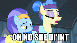 Size: 640x360 | Tagged: safe, screencap, sapphire shores, for whom the sweetie belle toils, g4, animated, caption, female, image macro, impact font, oh no she didn't, oh no you didn't, sassy