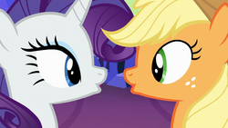 Size: 1920x1080 | Tagged: safe, screencap, applejack, rarity, g4, twilight's kingdom