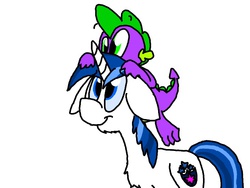 Size: 680x512 | Tagged: safe, artist:ask-labstarters, shining armor, spike, dragon, pony, unicorn, g4, cute, duo, riding, simple background, spike riding shining armor, spike-daily, tumblr, white background