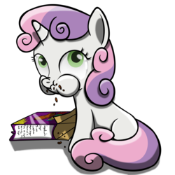 Size: 2500x2500 | Tagged: safe, artist:bigshot232, sweetie belle, pony, unicorn, g4, blank flank, caught, cookie, cute, diasweetes, eating, female, filly, foal, food, high res, looking up, puffy cheeks, scrunchy face, simple background, sitting, solo, transparent background