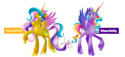 Size: 1280x584 | Tagged: safe, artist:allocen, princess gold lily, princess sterling, alicorn, pony, duo, duo female, female, jewelry, mare, rainbow power, rainbow power-ified, regalia, simple background, transparent background