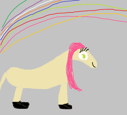Size: 675x613 | Tagged: safe, artist:swiftmangadude, fluttershy, g4, 1000 hours in ms paint, blank flank, clothes, female, looking at you, ms paint, quality, rainbow, shoes, smiling, solo