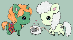 Size: 563x311 | Tagged: safe, artist:minessa, oc, oc only, sheep, chibi, ponified, sheep hearder