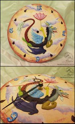 Size: 1010x1677 | Tagged: safe, artist:dragonataxia, discord, g4, chocolate rain, clock, craft, customized toy, flying, irl, solo, traditional art, umbrella