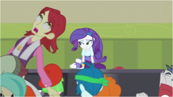 Size: 642x362 | Tagged: safe, screencap, captain planet, golden hazel, nolan north, normal norman, rarity, rose heart, rover, tennis match, watermelody, equestria girls, g4, player piano, rainbow rocks, background human, boots, bracelet, clothes, high heel boots, jewelry, lockers, musical instrument, piano, skirt