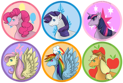 Size: 3405x2285 | Tagged: safe, artist:neko-fantasy, applejack, fluttershy, pinkie pie, rainbow dash, rarity, twilight sparkle, g4, button, high res, mane six