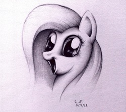 Size: 2073x1835 | Tagged: safe, artist:coke-brother, fluttershy, g4, female, happy, monochrome, open mouth, portrait, smiling, solo