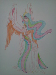 Size: 1536x2048 | Tagged: safe, artist:wolfling12, princess celestia, human, g4, female, humanized, solo, traditional art, winged humanization