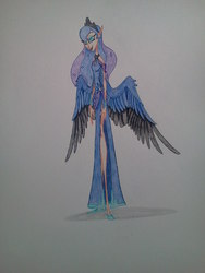 Size: 1536x2048 | Tagged: safe, artist:wolfling12, princess luna, human, g4, female, humanized, solo, traditional art, winged humanization