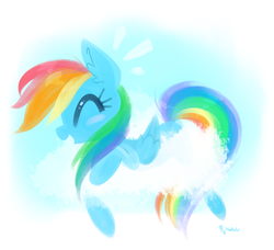 Size: 800x729 | Tagged: safe, artist:meekcheep, rainbow dash, g4, cloud, cloudy, cute, dashabetes, ear fluff, eyes closed, female, lying down, on a cloud, open mouth, profile, prone, solo