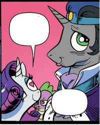 Size: 232x290 | Tagged: safe, idw, official comic, king sombra, rarity, spike, dragon, pony, unicorn, g4, spoiler:comic, spoiler:comic19, eyes on the prize, faic, female, good king sombra, heart eyes, male, mare, out of context, smiling, stupid sexy good king sombra, stupid sexy sombra, template, wingding eyes