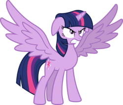 Size: 8000x6857 | Tagged: safe, artist:starlessnight22, twilight sparkle, alicorn, pony, g4, twilight's kingdom, absurd resolution, angry, ears back, female, glare, gritted teeth, mare, simple background, solo, spread wings, transparent background, twilight sparkle (alicorn), vector