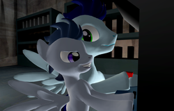 Size: 1280x819 | Tagged: safe, artist:viranimation, rumble, soarin', pegasus, g4, 3d, bipedal, colt, duo, duo male, evil smile, foal, grin, male, smiling, source filmmaker, stallion