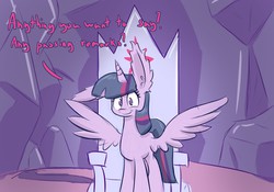 Size: 1000x700 | Tagged: safe, artist:heir-of-rick, twilight sparkle, alicorn, pony, g4, twilight's kingdom, dialogue, female, impossibly large ears, mare, solo, throne, throne slouch, twilight sparkle (alicorn), twilight's castle