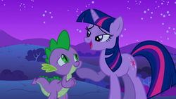 Size: 1366x768 | Tagged: safe, screencap, spike, twilight sparkle, g4, owl's well that ends well, spikelove