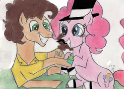Size: 1024x743 | Tagged: safe, artist:purpleslyfox, cheese sandwich, pinkie pie, g4, female, male, ship:cheesepie, shipping, straight, traditional art