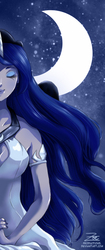 Size: 338x805 | Tagged: safe, artist:zoe-productions, princess luna, human, g4, armlet, eyes closed, female, horn, horned humanization, humanized, jewelry, smiling, solo, winged humanization