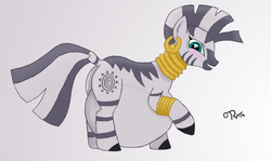 Size: 1024x611 | Tagged: safe, artist:paunchy-vore, zecora, oc, oc only, zebra, g4, blushing, butt, female, fetish, impossibly large belly, plot, soft vore, solo, vore, zecorapred