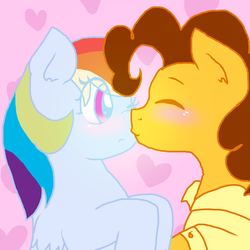 Size: 1000x1000 | Tagged: safe, artist:stockingstreams, cheese sandwich, rainbow dash, earth pony, pegasus, pony, g4, cheesedash, duo, female, kissing, male, mare, shipping, stallion, straight, surprise kiss