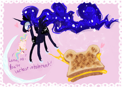 Size: 1061x756 | Tagged: safe, artist:sugaryboogary, princess celestia, princess luna, g4, cheese, food, glorious grilled cheese, grilled cheese